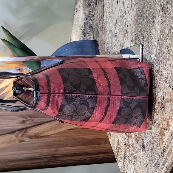 Coach EUC Buffalo Plaid Print Zip Top Tote Bag Coated Canvas - Picture 3 of 12